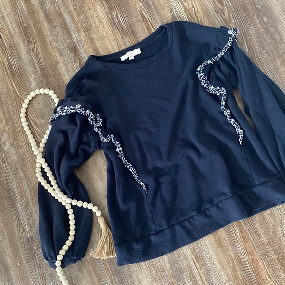 Navy LOFT Ruffle Sweatshirt - Picture 4 of 4